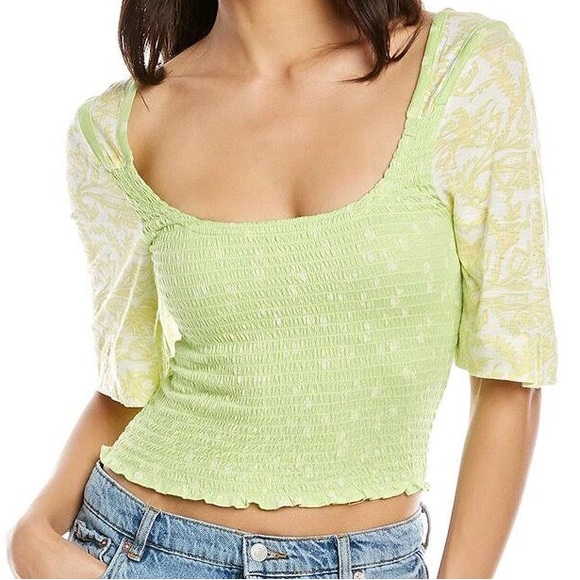 COPY - NWT Free People Top Key Lime Combo Marigold Green Tee - Picture 2 of 14